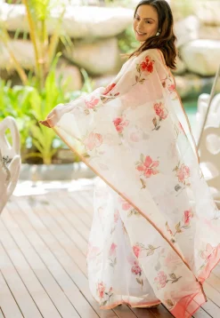 Digital Printed Organza Saree in Off White