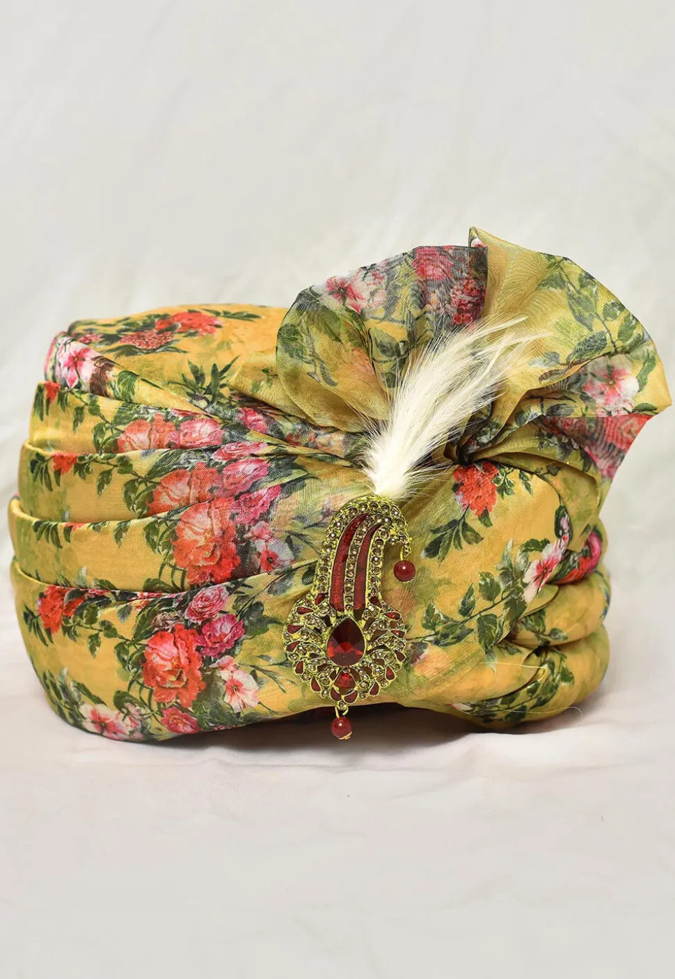 Digital Printed Organza Turban in Mustard
