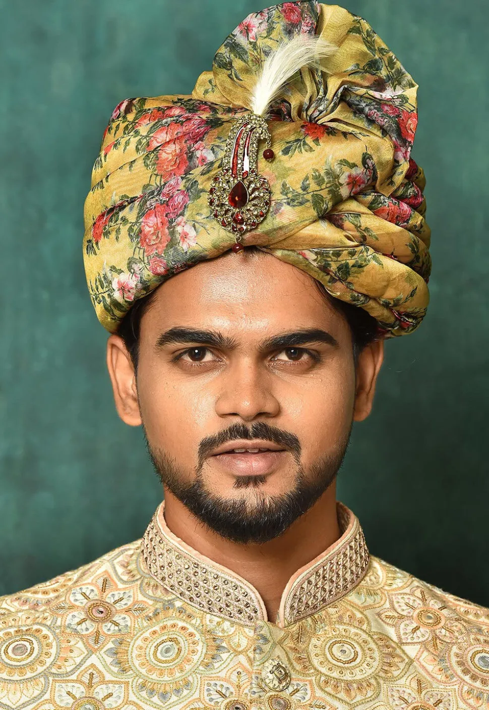 Digital Printed Organza Turban in Mustard