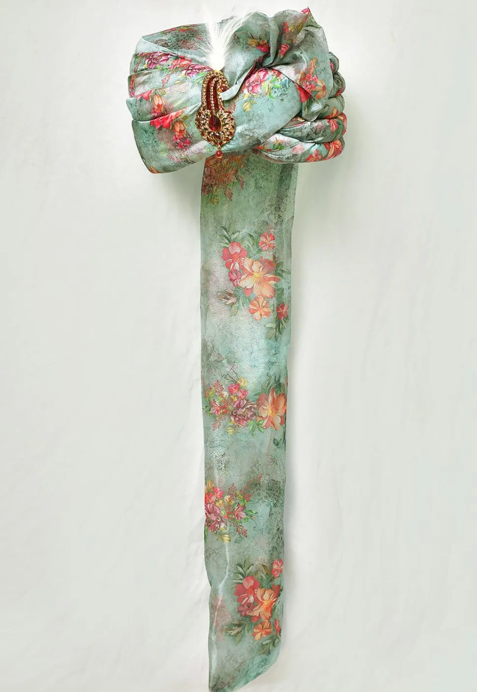 Digital Printed Organza Turban in Light Green