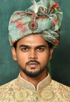 Digital Printed Organza Turban in Light Green