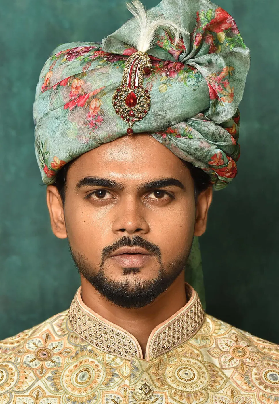 Digital Printed Organza Turban in Light Green