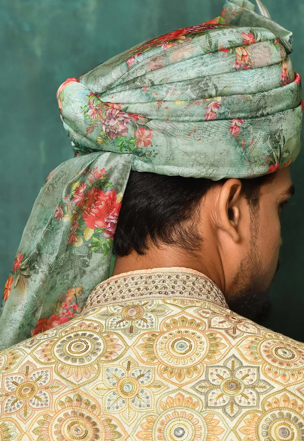 Digital Printed Organza Turban in Light Green