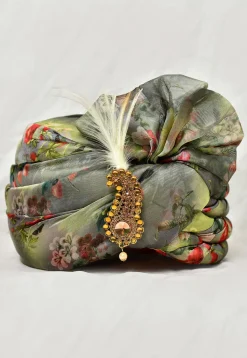 Digital Printed Organza Turban in Green and Multicolor