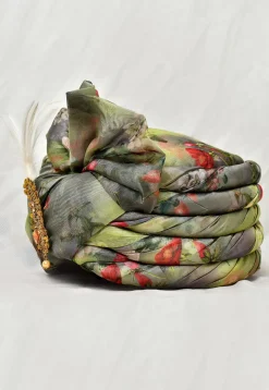 Digital Printed Organza Turban in Green and Multicolor