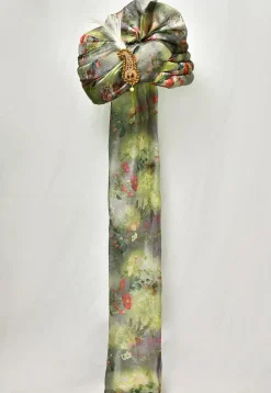 Digital Printed Organza Turban in Green and Multicolor