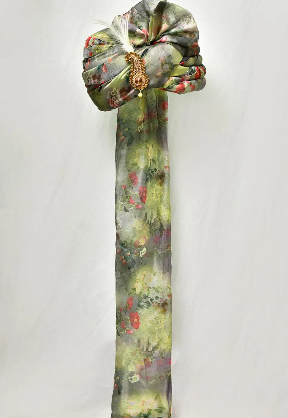 Digital Printed Organza Turban in Green and Multicolor