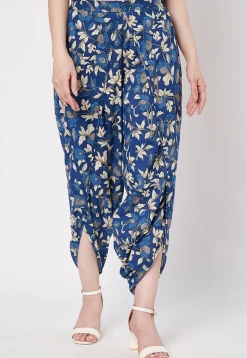 Digital Printed Poly Cotton Tulip Pant in Blue