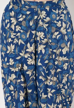 Digital Printed Poly Cotton Tulip Pant in Blue