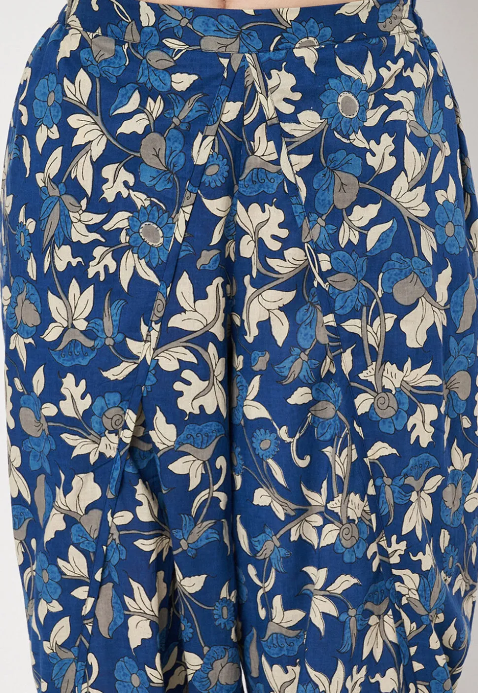 Digital Printed Poly Cotton Tulip Pant in Blue