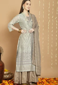 Digital Printed Poly Cotton Lehenga in Grey