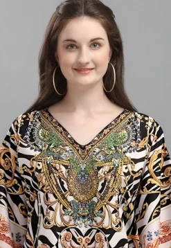 Digital Printed Polyester Kaftan in Black and White