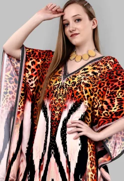 Digital Printed Polyester Kaftan in Multicolor