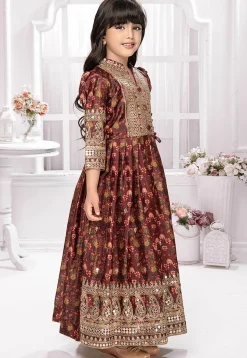 Digital Printed Polyester Gown in Maroon