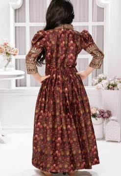 Digital Printed Polyester Gown in Maroon