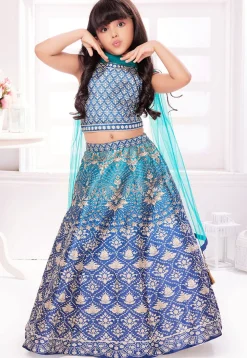 Digital Printed Polyester Lehenga in Blue