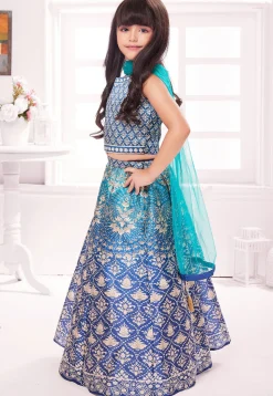Digital Printed Polyester Lehenga in Blue