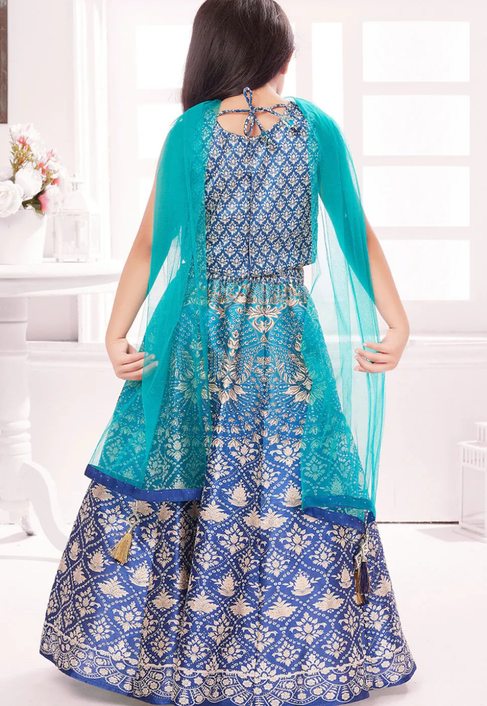 Digital Printed Polyester Lehenga in Blue