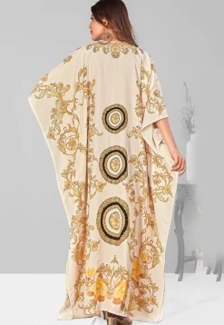 Digital Printed Polyester Kaftan in Off White