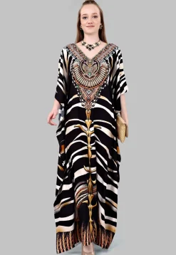 Digital Printed Polyester Kaftan in Black