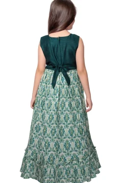 Digital Printed Polyester Gown in Teal Green