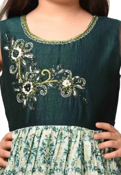Digital Printed Polyester Gown in Teal Green