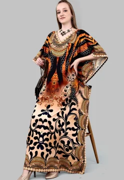 Digital Printed Polyester Kaftan in Multicolor