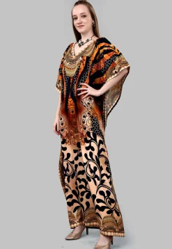 Digital Printed Polyester Kaftan in Multicolor