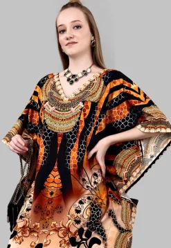 Digital Printed Polyester Kaftan in Multicolor
