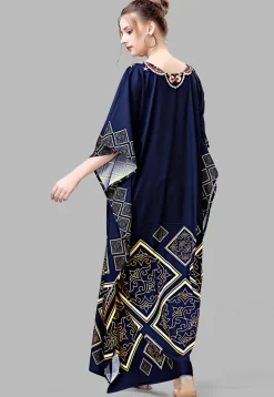 Digital Printed Polyester Kaftan in Blue