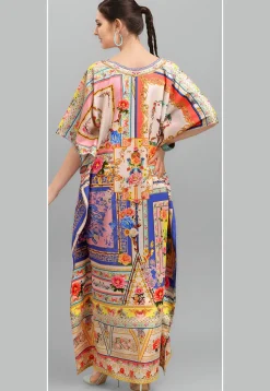Digital Printed Polyester Kaftan in Multicolor