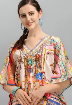 Digital Printed Polyester Kaftan in Multicolor