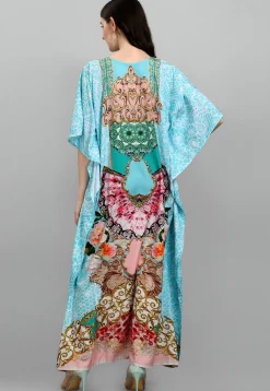 Digital Printed Polyester Kaftan in Light Blue