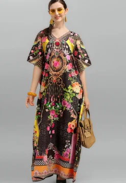 Digital Printed Polyester Kaftan in Black