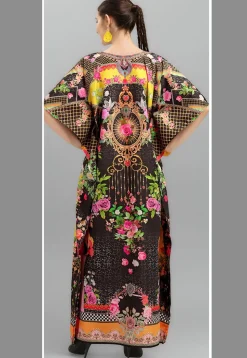 Digital Printed Polyester Kaftan in Black