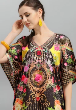Digital Printed Polyester Kaftan in Black