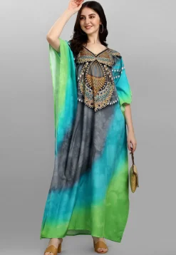 Digital Printed Polyester Kaftan in Multicolor
