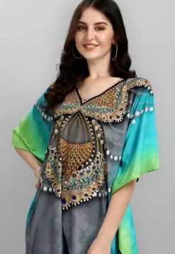 Digital Printed Polyester Kaftan in Multicolor