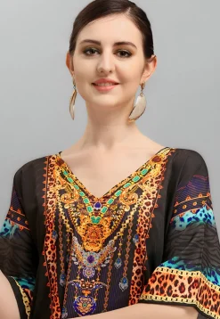 Digital Printed Polyester Kaftan in Multicolor
