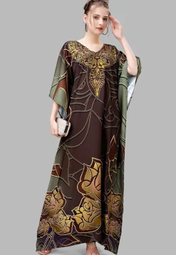 Digital Printed Polyester Kaftan in Brown