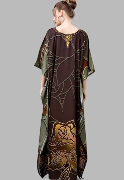 Digital Printed Polyester Kaftan in Brown