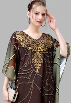 Digital Printed Polyester Kaftan in Brown