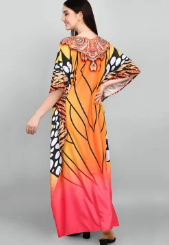 Digital Printed Polyester Kaftan in Orange