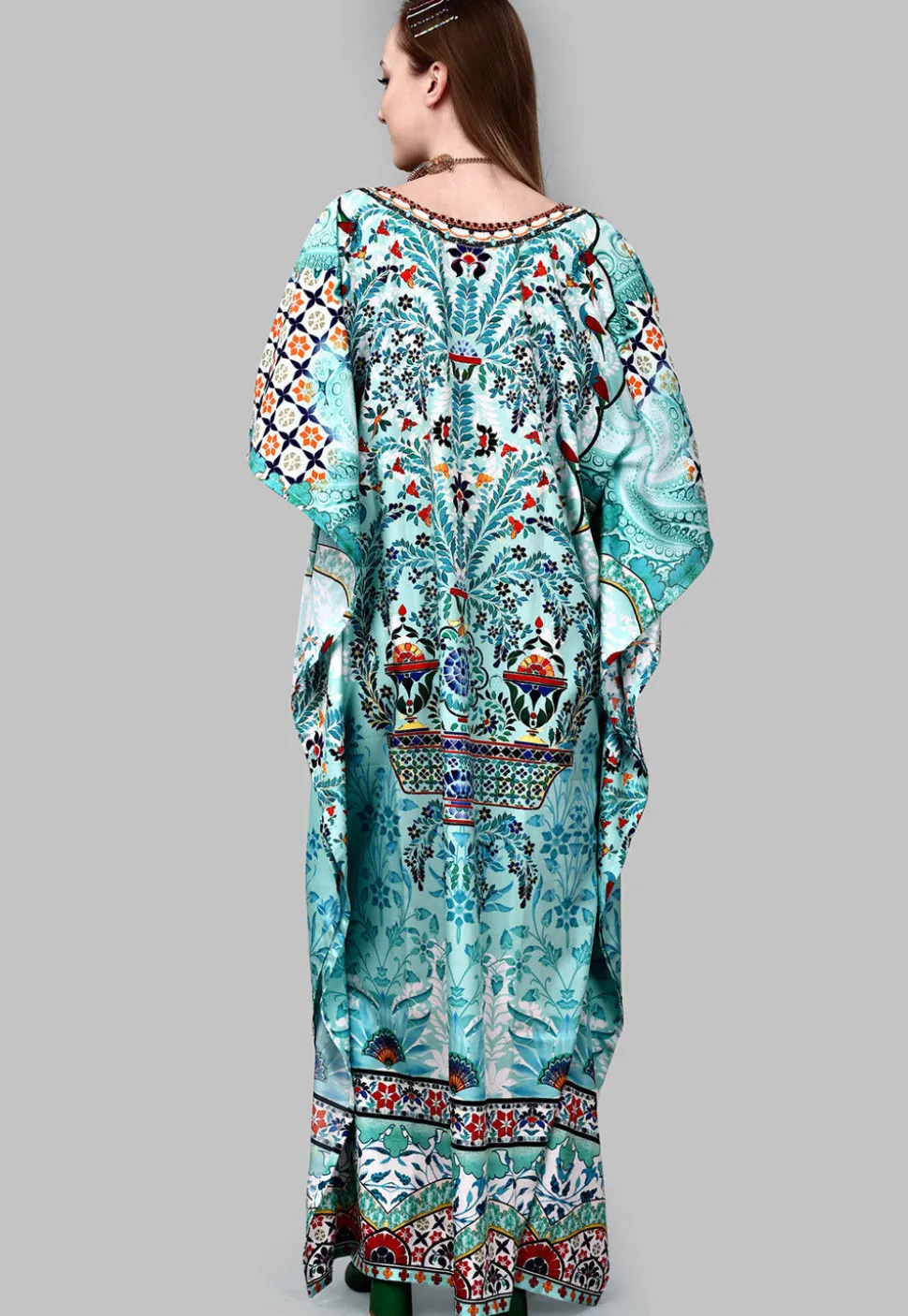 Digital Printed Polyester Kaftan in Blue