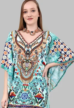Digital Printed Polyester Kaftan in Blue