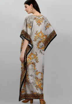Digital Printed Polyester Kaftan in Grey