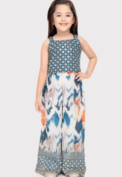 Digital Printed Polyester Top Set in Blue