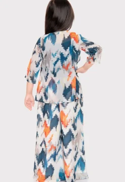 Digital Printed Polyester Top Set in Blue