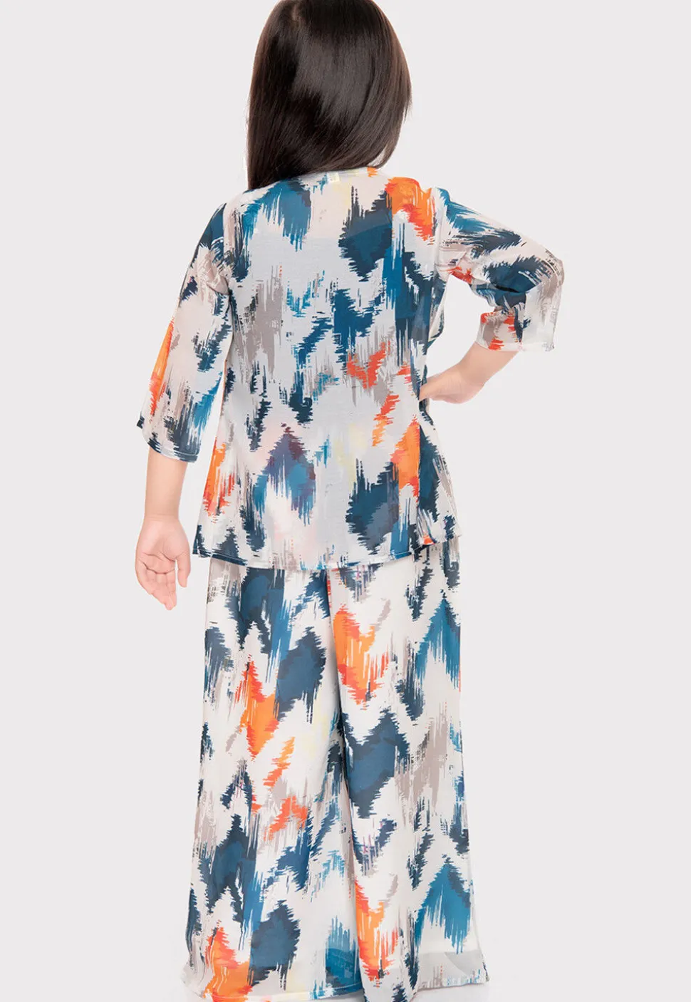 Digital Printed Polyester Top Set in Blue