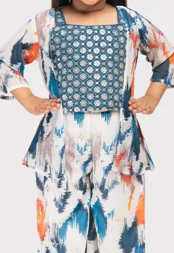 Digital Printed Polyester Top Set in Blue
